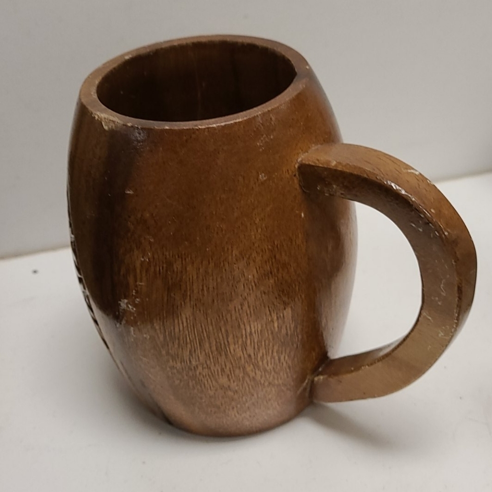 Vintage Handmade wooden engraved mug - Picture 4 of 6